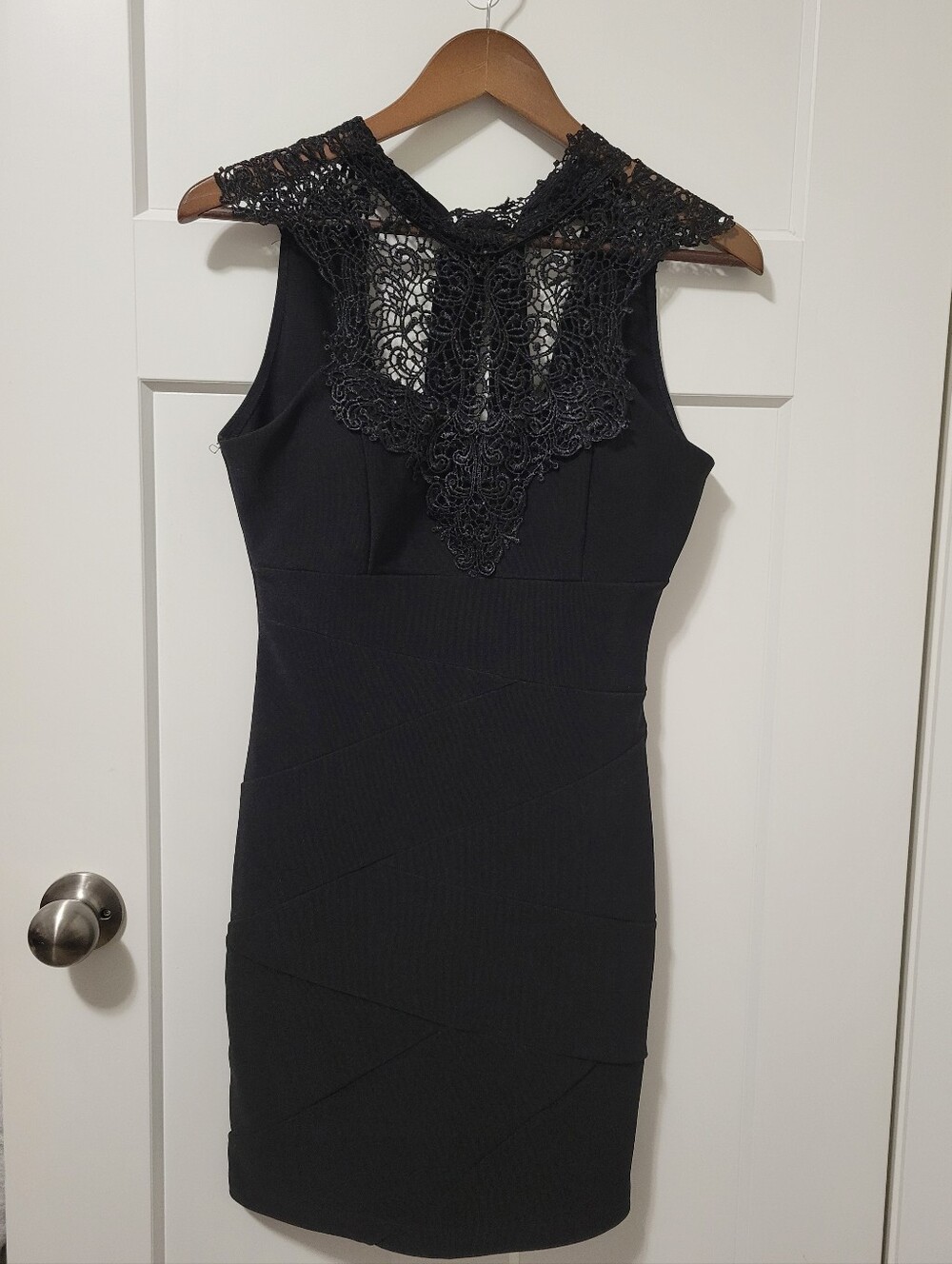 Black Lace Detail Le Chateau Mini Dress
